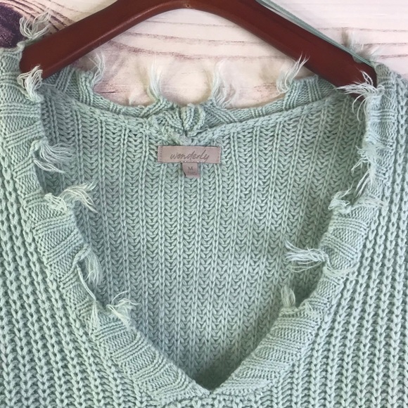 Wonderly Sage Mint Raw Distressed Sweater - Picture 5 of 6
